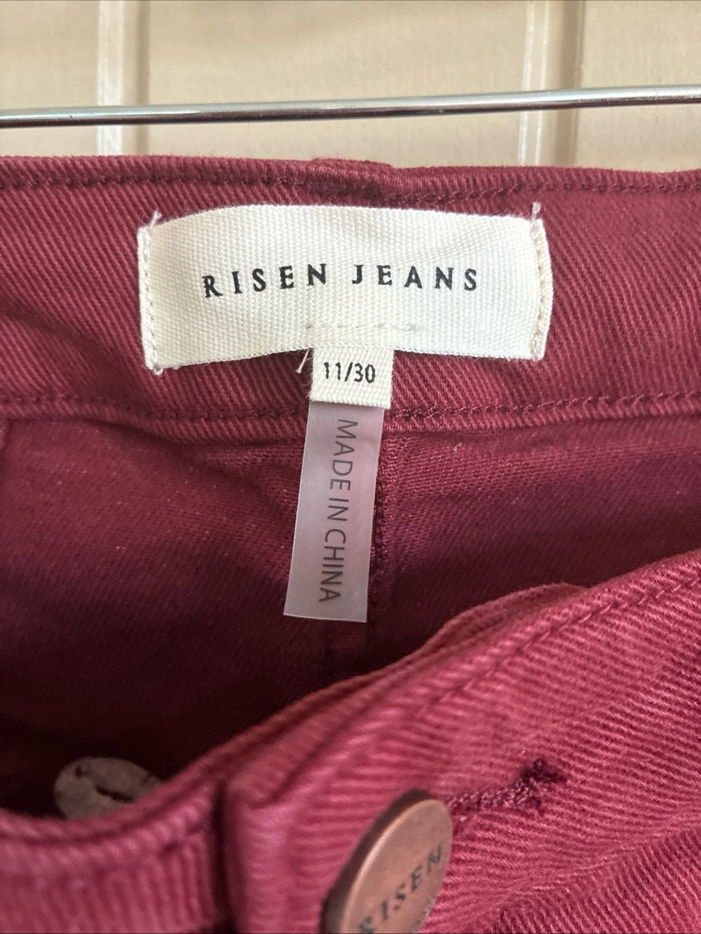 Risen Wide-Leg Tummy Control Jeans — Wine Red - Picture 4 of 12